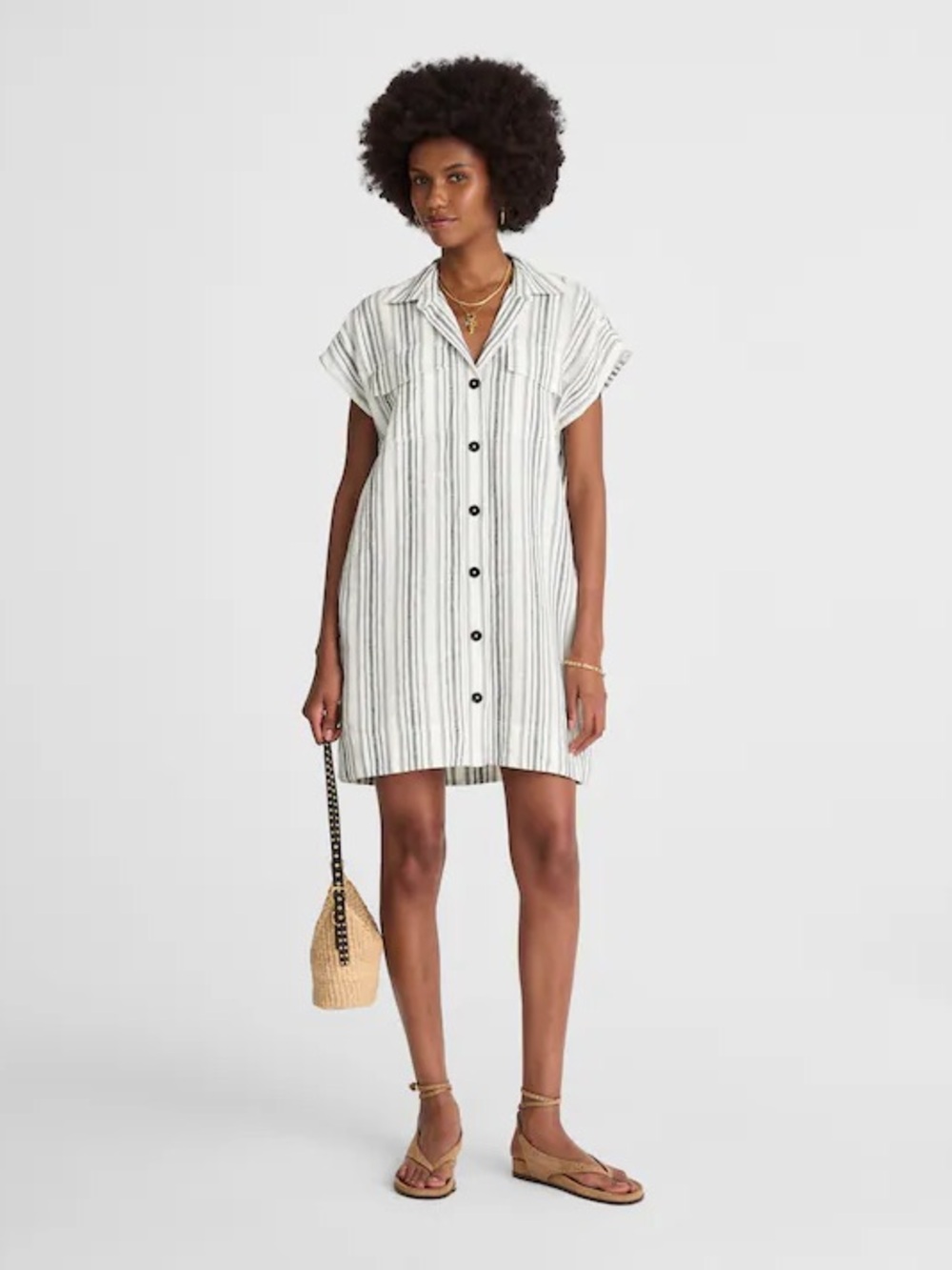 Madewell Women’s Utility Short-Sleeve Mini Shirtdress in 100% Linen - Size Small
